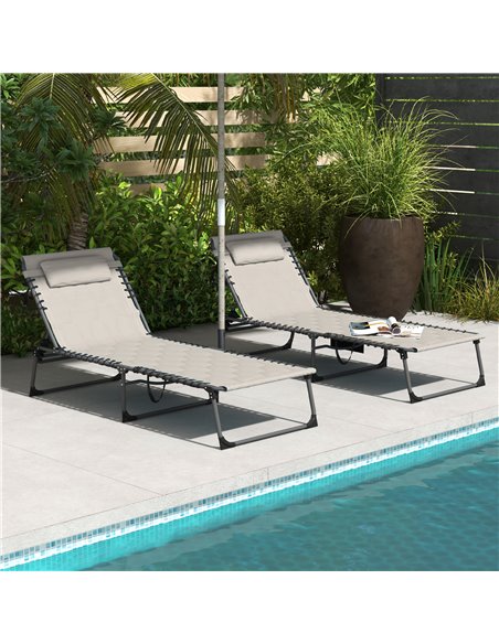Outsunny Foldable Sun Lounger Set with 5-level Reclining Back, Outdoor Tanning Chairs with Build-in Padded Seat, Sun Loungers w/ - pic 52948 | FastDaddyshop
