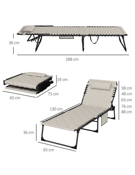Outsunny Foldable Sun Lounger Set with 5-level Reclining Back, Outdoor Tanning Chairs with Build-in Padded Seat, Sun Loungers w/ - pic 52949 | FastDaddyshop