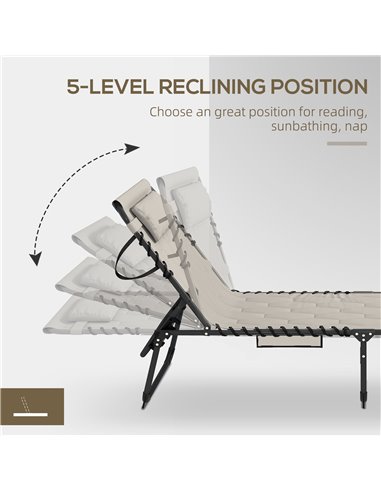 Outsunny Foldable Sun Lounger Set with 5-level Reclining Back, Outdoor Tanning Chairs with Build-in Padded Seat, Sun Loungers w/