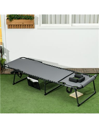 Outsunny Folding Sun Lounger with 5-level Reclining Back, Grey 84G-269V70GY