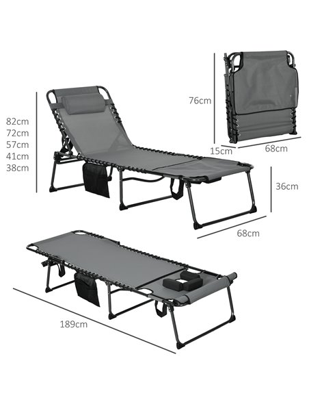 Outsunny Folding Sun Lounger w/ 5-level Reclining Back, Tanning Chair w/ Reading Hole, Outdoor Sun Lounger with Side Pocket, Hea - pic 52958 | FastDaddyshop