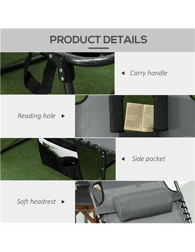 Outsunny Folding Sun Lounger w/ 5-level Reclining Back, Tanning Chair w/ Reading Hole, Outdoor Sun Lounger with Side Pocket, Hea