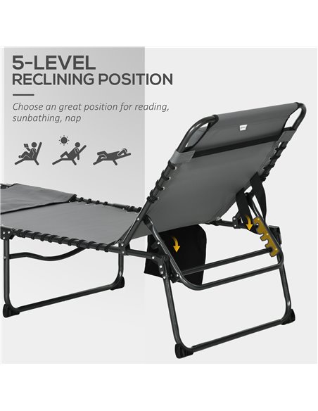Outsunny Folding Sun Lounger w/ 5-level Reclining Back, Tanning Chair w/ Reading Hole, Outdoor Sun Lounger with Side Pocket, Hea - pic 52961 | FastDaddyshop