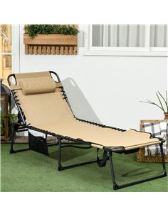 Outsunny Folding Sun Lounger with 5-level Reclining Back, Beige 84G-269V70BG 2