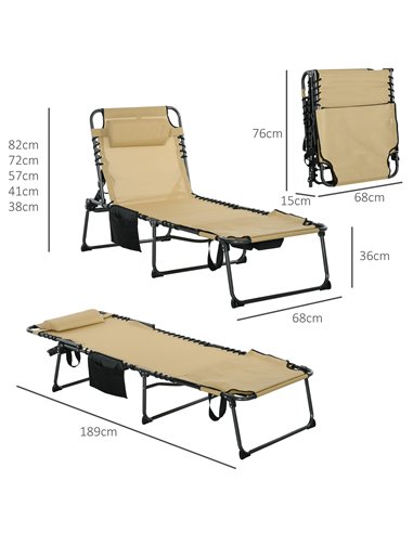 Outsunny Folding Sun Lounger with 5-level Reclining Back, Outdoor Tanning Chair with Reading Hole, Side Pocket, Headrest 84G-269