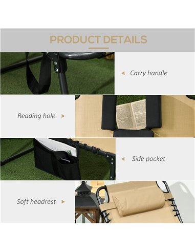 Outsunny Folding Sun Lounger with 5-level Reclining Back, Outdoor Tanning Chair with Reading Hole, Side Pocket, Headrest 84G-269