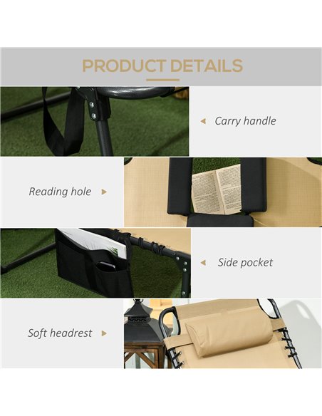 Outsunny Folding Sun Lounger with 5-level Reclining Back, Outdoor Tanning Chair with Reading Hole, Side Pocket, Headrest 84G-269 - pic 52969 | FastDaddyshop