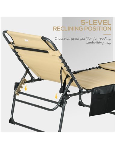 Outsunny Folding Sun Lounger with 5-level Reclining Back, Outdoor Tanning Chair with Reading Hole, Side Pocket, Headrest 84G-269