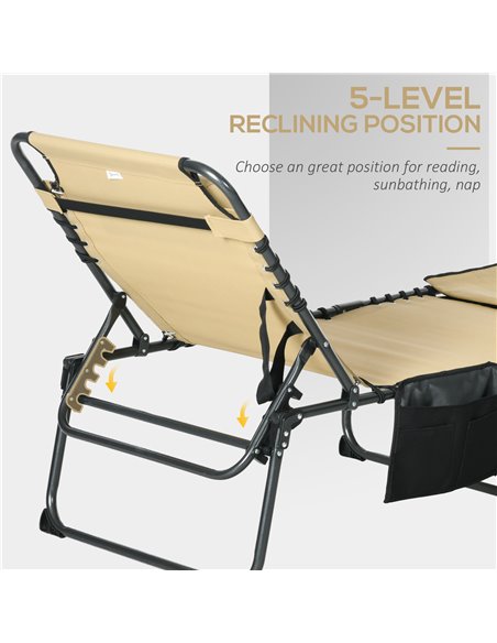 Outsunny Folding Sun Lounger with 5-level Reclining Back, Outdoor Tanning Chair with Reading Hole, Side Pocket, Headrest 84G-269 - pic 52970 | FastDaddyshop