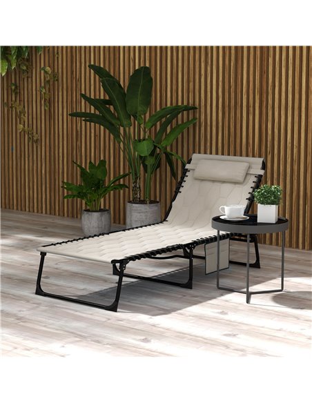 Outsunny Foldable Sun Lounger Set w/ 5-level Reclining Back, Outdoor Tanning Chairs w/ Build-in Padded Seat, Side Pocket, Headre - pic 52975 | FastDaddyshop