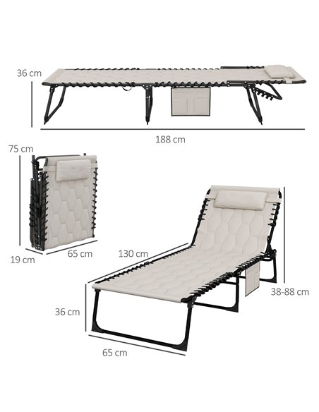 Outsunny Foldable Sun Lounger Set w/ 5-level Reclining Back, Outdoor Tanning Chairs w/ Build-in Padded Seat, Side Pocket, Headre - pic 52976 | FastDaddyshop
