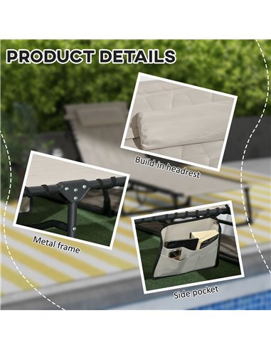 Outsunny Foldable Sun Lounger Set w/ 5-level Reclining Back, Outdoor Tanning Chairs w/ Build-in Padded Seat, Side Pocket, Headre