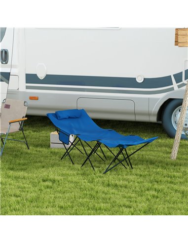 Outsunny Portable Sun Lounger, Foldable Outdoor Recliner Chair, Dark Blue 84G-434V70DB