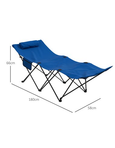 Outsunny Portable Sun Lounger, Foldable Outdoor Recliner Chair with Side Pocket, Headrest, Oxford Fabric, for Beach, Garden, Pat