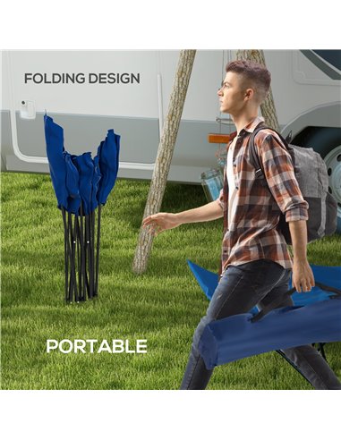 Outsunny Portable Sun Lounger, Foldable Outdoor Recliner Chair with Side Pocket, Headrest, Oxford Fabric, for Beach, Garden, Pat