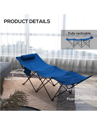 Outsunny Portable Sun Lounger, Foldable Outdoor Recliner Chair with Side Pocket, Headrest, Oxford Fabric, for Beach, Garden, Pat