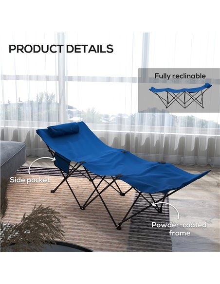 Outsunny Portable Sun Lounger, Foldable Outdoor Recliner Chair with Side Pocket, Headrest, Oxford Fabric, for Beach, Garden, Pat - pic 52997 | FastDaddyshop