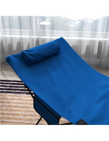 Outsunny Portable Sun Lounger, Foldable Outdoor Recliner Chair with Side Pocket, Headrest, Oxford Fabric, for Beach, Garden, Pat