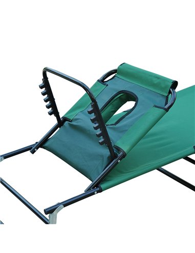 Outsunny Foldable Outdoor Sun Lounger Adjustable Backrest Reclining Chair with Pillow and Reading Hole Garden Beach, Dark Green 