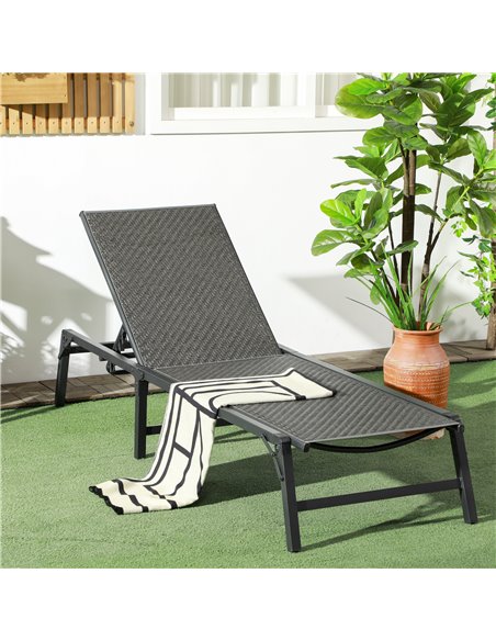 Outsunny Rattan Sun Lounger, Foldable with 5-Level Adjustable Backrest, Recliner Chair, Grey 862-071V00GY - pic 53011 | FastDaddyshop