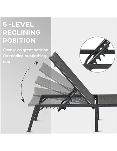 Outsunny Rattan Sun Lounger, Foldable with 5-Level Adjustable Backrest, Recliner Chair, Grey 862-071V00GY