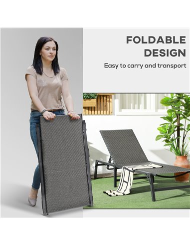 Outsunny Rattan Sun Lounger, Foldable with 5-Level Adjustable Backrest, Recliner Chair, Grey 862-071V00GY