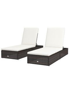 Outsunny Set of Two Rattan Sun Loungers with Reclining Backs, Brown-Cream 862-025V72CW
