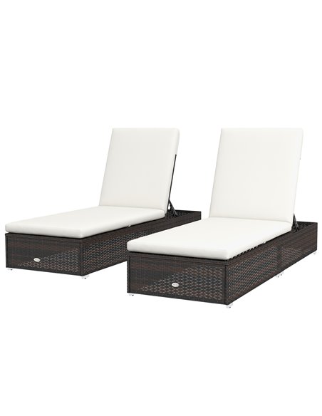 Outsunny Set of Two Rattan Sun Loungers with Reclining Backs, Brown-Cream 862-025V72CW - pic 53019 | FastDaddyshop