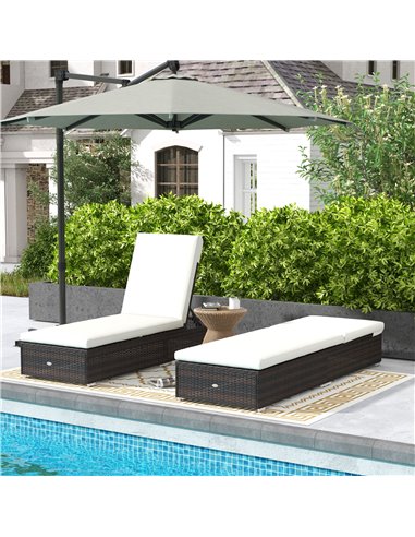 Outsunny Set of Two Rattan Sun Loungers with Reclining Backs, Brown-Cream 862-025V72CW