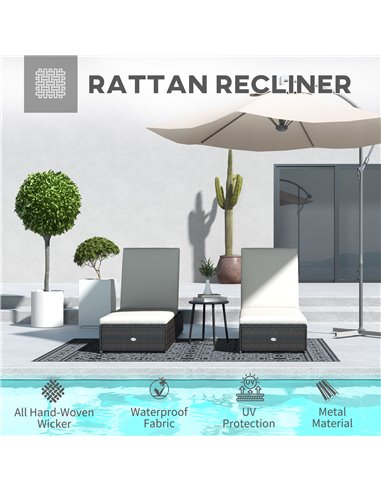 Outsunny Set of Two Rattan Sun Loungers, with Reclining Backs - Brown/Cream 862-025V72CW