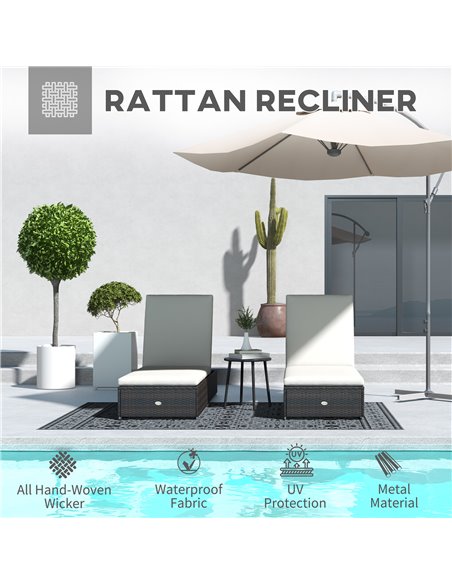 Outsunny Set of Two Rattan Sun Loungers, with Reclining Backs - Brown/Cream 862-025V72CW - pic 53022 | FastDaddyshop
