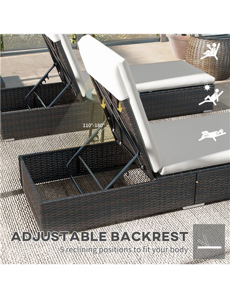 Outsunny Set of Two Rattan Sun Loungers, with Reclining Backs - Brown/Cream 862-025V72CW - pic 53024 | FastDaddyshop