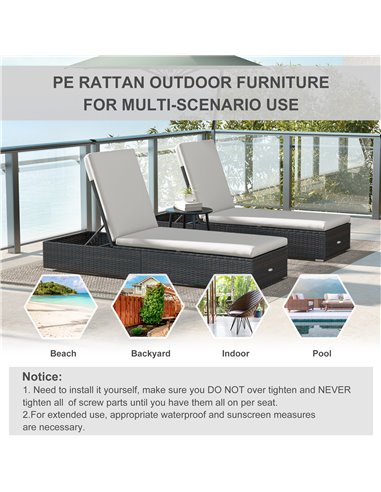 Outsunny Set of Two Rattan Sun Loungers, with Reclining Backs - Brown/Cream 862-025V72CW