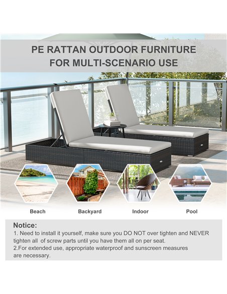 Outsunny Set of Two Rattan Sun Loungers, with Reclining Backs - Brown/Cream 862-025V72CW - pic 53025 | FastDaddyshop
