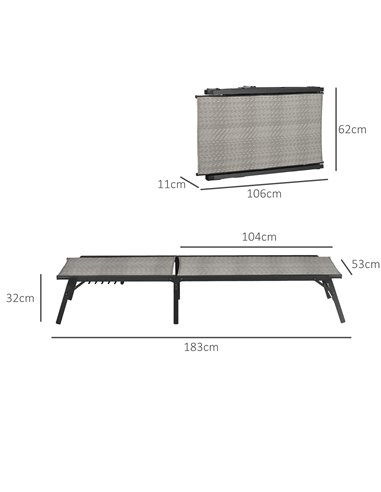 Outsunny Rattan Foldable Sun Lounger, Recliner Chair with 5-Level Adjustable Backrest, Mixed Grey 862-071V00GG
