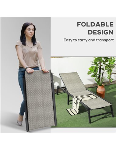 Outsunny Rattan Foldable Sun Lounger, Recliner Chair with 5-Level Adjustable Backrest, Mixed Grey 862-071V00GG