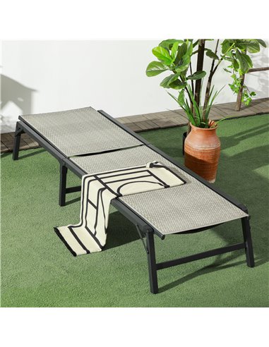 Outsunny Rattan Foldable Sun Lounger, Recliner Chair with 5-Level Adjustable Backrest, Mixed Grey 862-071V00GG