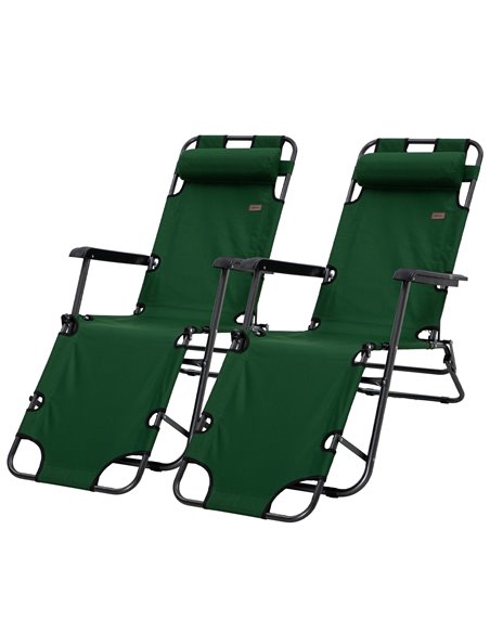 Outsunny Sun Loungers 2 Pack, 2 in 1 Folding Reclining Chairs, Green 84B-P160 - pic 53037 | FastDaddyshop