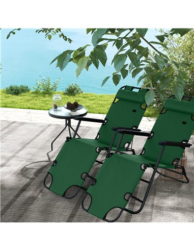 Outsunny Sun Loungers 2 Pack, 2 in 1 Folding Reclining Chairs, Green 84B-P160