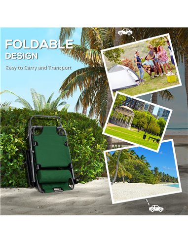 Outsunny Sun Loungers 2 Pack, 2 in 1 Folding Reclining Chairs with Adjustable Back and Pillow, Green 84B-P160