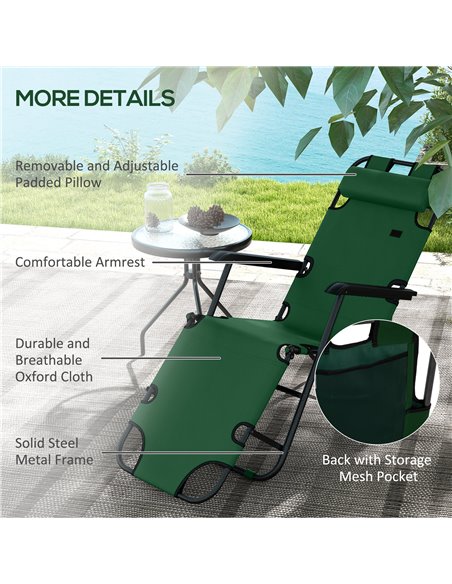 Outsunny Sun Loungers 2 Pack, 2 in 1 Folding Reclining Chairs with Adjustable Back and Pillow, Green 84B-P160 - pic 53042 | FastDaddyshop