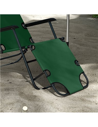 Outsunny Sun Loungers 2 Pack, 2 in 1 Folding Reclining Chairs with Adjustable Back and Pillow, Green 84B-P160