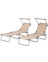 Outsunny Sun Lounger Set of 2, Foldable, 4-Level Adjustable Backrest, Reclining Chair with Sun Shade, for Beach/Garden/Patio, Br