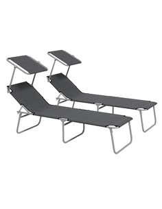 Outsunny Sun Lounger Set of 2, Foldable, 4-Level Adjustable Backrest, Grey 84B-001V01GY