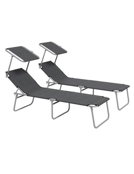 Outsunny Sun Lounger Set of 2, Foldable, 4-Level Adjustable Backrest, Grey 84B-001V01GY - pic 53055 | FastDaddyshop