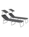 Outsunny Sun Lounger Set of 2, Foldable, 4-Level Adjustable Backrest, Grey 84B-001V01GY