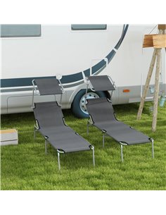Outsunny Sun Lounger Set of 2, Foldable, 4-Level Adjustable Backrest, Grey 84B-001V01GY 2