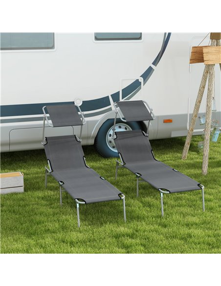 Outsunny Sun Lounger Set of 2, Foldable, 4-Level Adjustable Backrest, Grey 84B-001V01GY - pic 53056 | FastDaddyshop