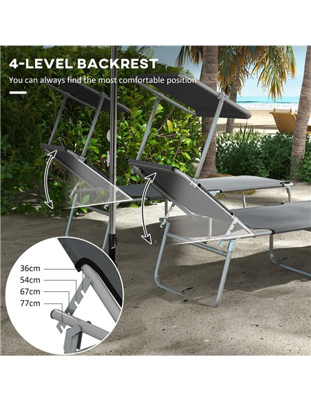 Outsunny Sun Lounger Set of 2, Foldable, 4-Level Adjustable Backrest, Reclining Chair with Sun Shade, for Beach/Garden/Patio, Gr - pic 53058 | FastDaddyshop