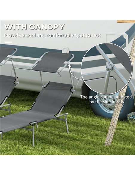 Outsunny Sun Lounger Set of 2, Foldable, 4-Level Adjustable Backrest, Reclining Chair with Sun Shade, for Beach/Garden/Patio, Gr - pic 53060 | FastDaddyshop
